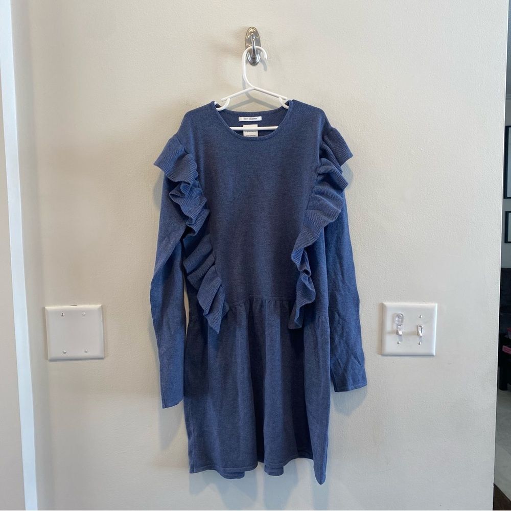 Zara knit ruffle dress in blue girls 13/14 long sleeve